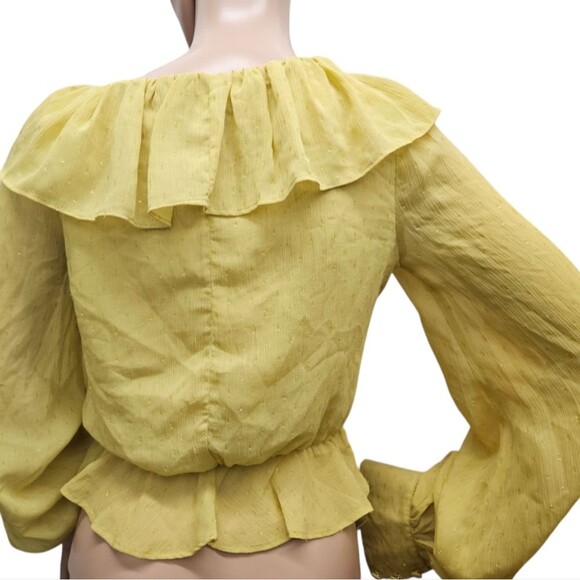 X by NBD Mustard Long Sleeve Ruffle Lace Up Top - Picture 3 of 10